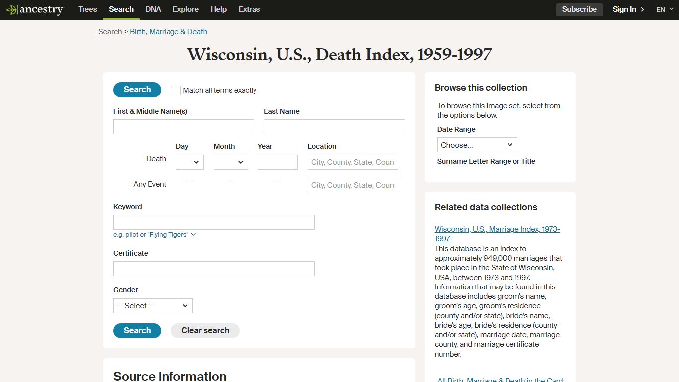 Wisconsin, U.S., Death Index, 1959-1997 - Ancestry.com